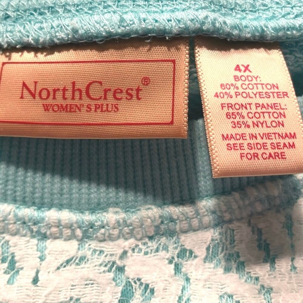 NorthCrest Women's Aqua w/White Lace Front Long Sleeve Casual Sweatshirt SZ 4X - Picture 7 of 9